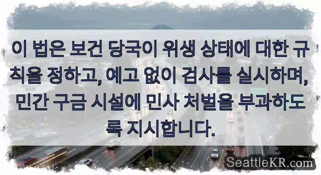 이 법은 보건 당국이 위생 상태에 대한 규칙을 정하고, 예고 없이 검사를 실시하며, 민간