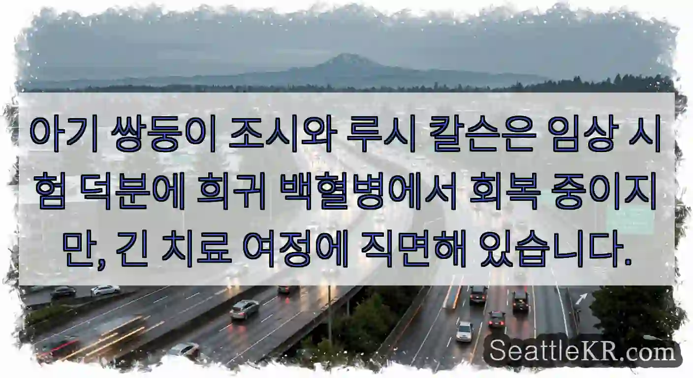 아기 쌍둥이 조시와 루시 칼슨은 임상 시험 덕분에 희귀 백혈병에서 회복 중이지만, 긴