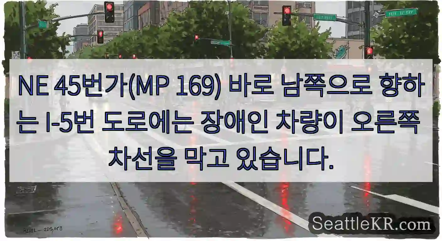 NE 45번가(MP 169) 바로 남쪽으로 향하는 I-5번 도로에는 장애인 차량이 오른쪽