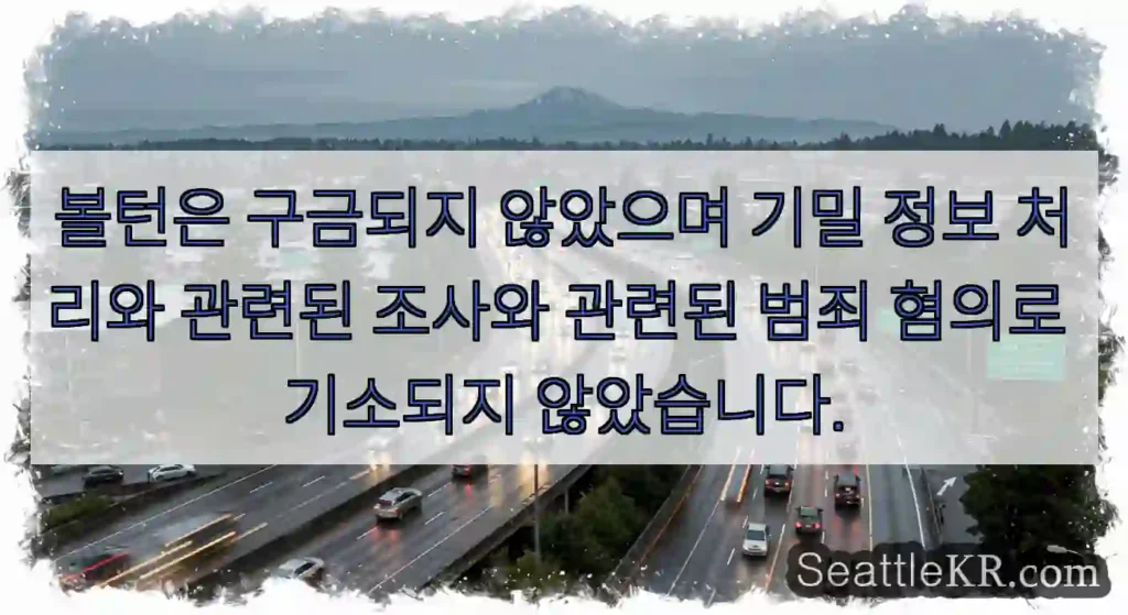 볼턴은 구금되지 않았으며 기밀 정보 처리와 관련된 조사와 관련된 범죄 혐의로 기소되지
