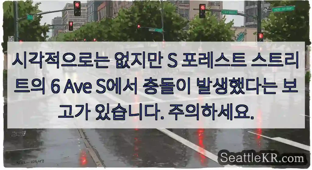 시각적으로는 없지만 S 포레스트 스트리트의 6 Ave S에서 충돌이 발생했다는 보고가