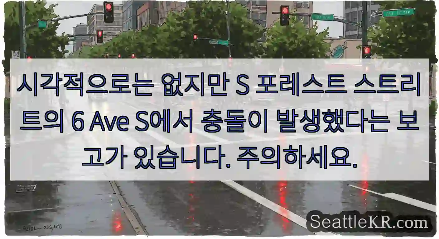 시각적으로는 없지만 S 포레스트 스트리트의 6 Ave S에서 충돌이 발생했다는 보고가