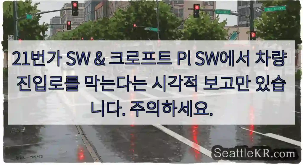 21번가 SW & 크로프트 Pl SW에서 차량 진입로를 막는다는 시각적 보고만 있습니다.