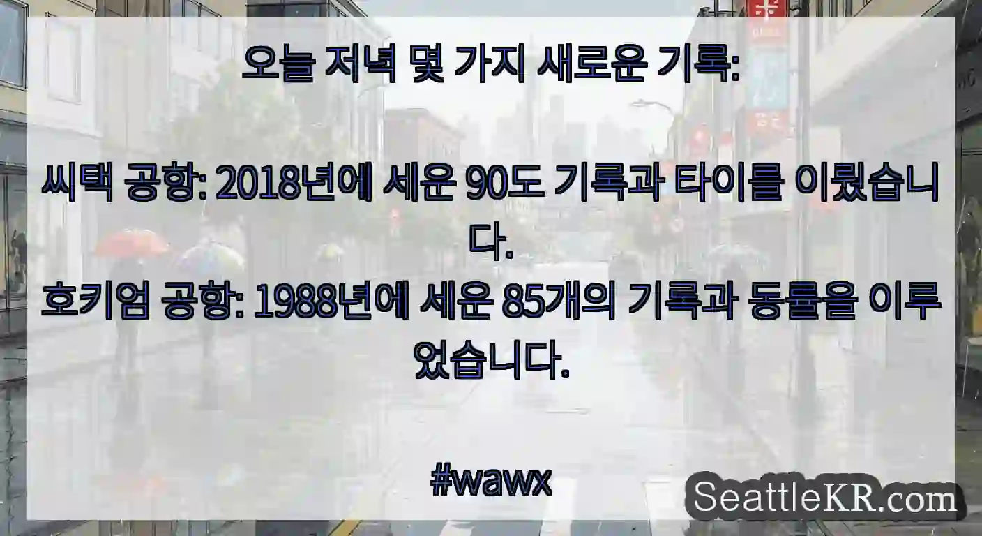 오늘 저녁 몇 가지 새로운 기록:씨택 공항: 2018년에 세운 90도 기록과 타이를