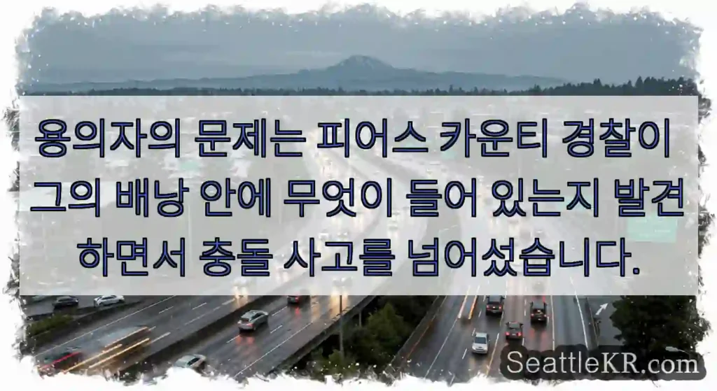 용의자의 문제는 피어스 카운티 경찰이 그의 배낭 안에 무엇이 들어 있는지 발견하면서 충돌