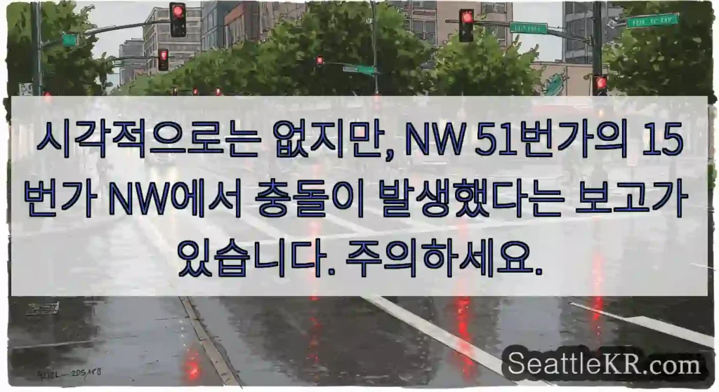 시각적으로는 없지만, NW 51번가의 15번가 NW에서 충돌이 발생했다는 보고가