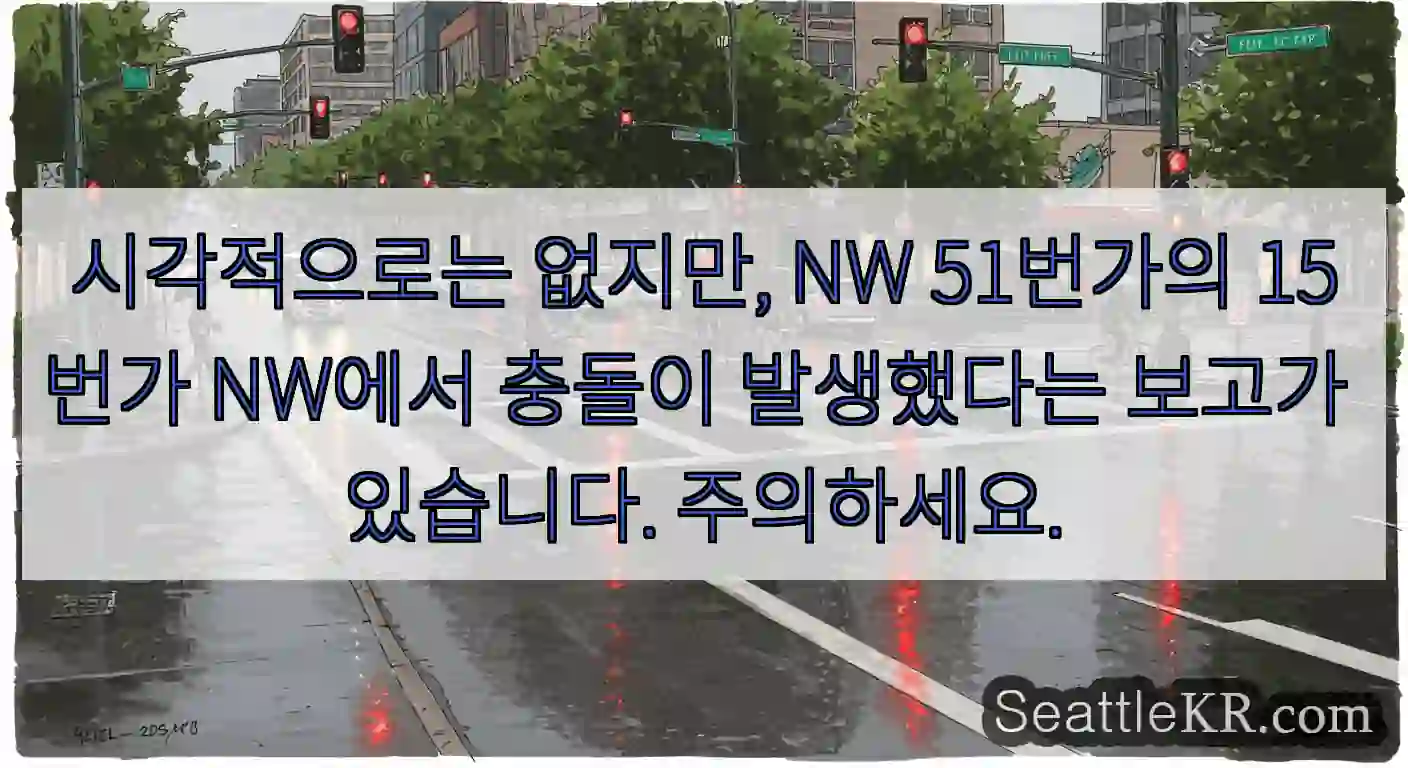 시각적으로는 없지만, NW 51번가의 15번가 NW에서 충돌이 발생했다는 보고가