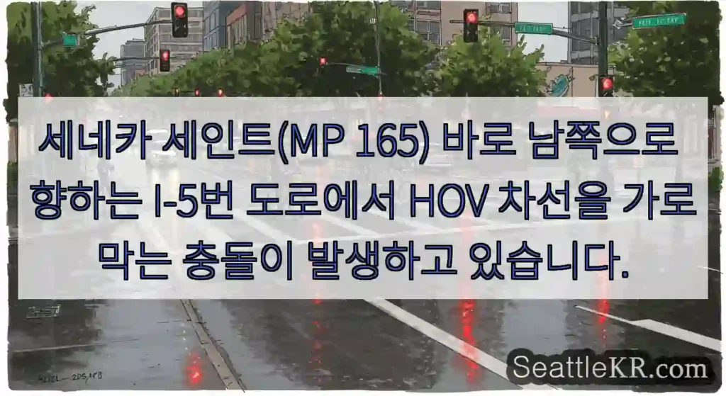 세네카 세인트(MP 165) 바로 남쪽으로 향하는 I-5번 도로에서 HOV 차선을