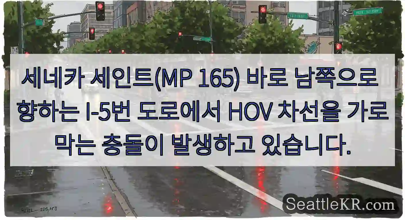 세네카 세인트(MP 165) 바로 남쪽으로 향하는 I-5번 도로에서 HOV 차선을