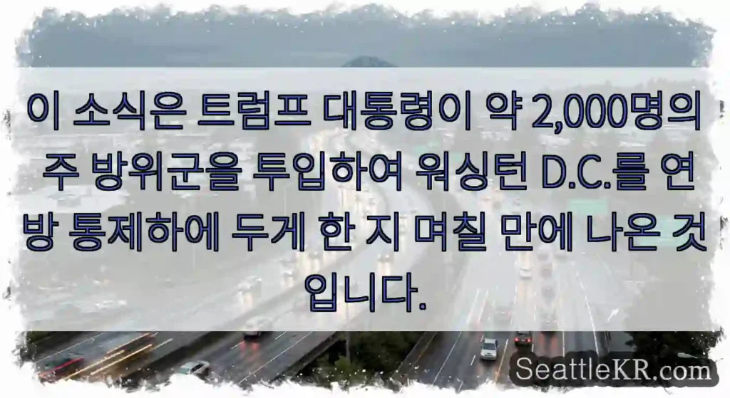 이 소식은 트럼프 대통령이 약 2,000명의 주 방위군을 투입하여 워싱턴 D.C.를 연방