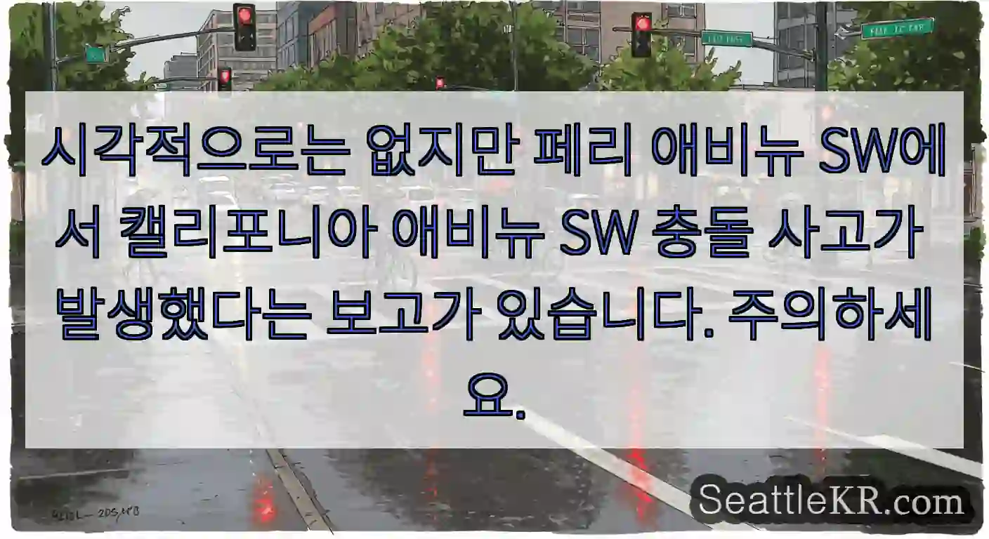 시각적으로는 없지만 페리 애비뉴 SW에서 캘리포니아 애비뉴 SW 충돌 사고가 발생했다는