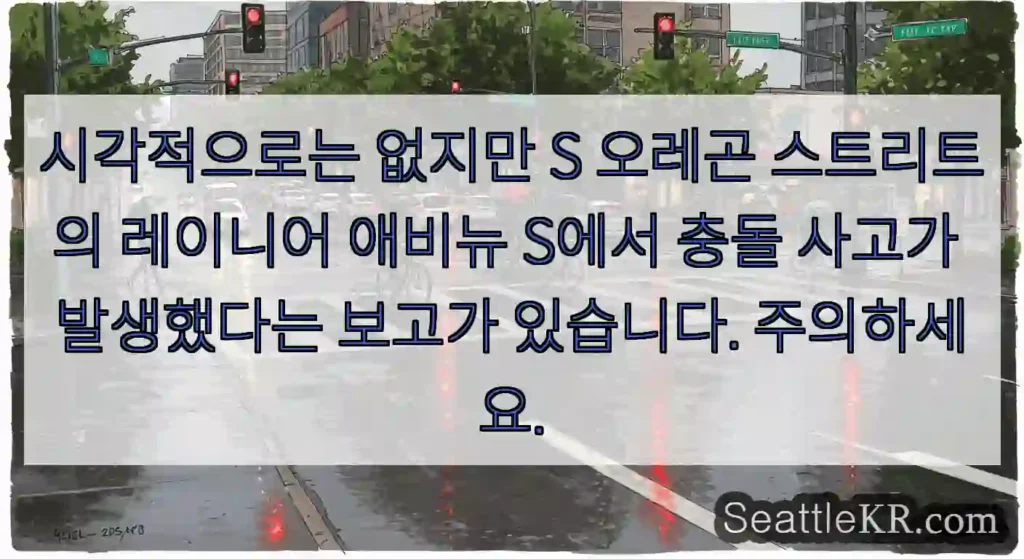 시각적으로는 없지만 S 오레곤 스트리트의 레이니어 애비뉴 S에서 충돌 사고가 발생했다는