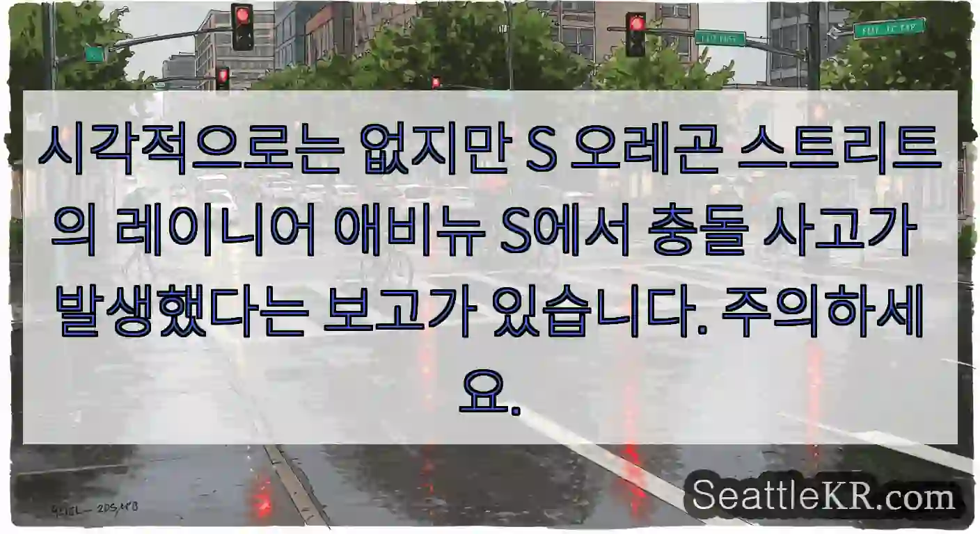 시각적으로는 없지만 S 오레곤 스트리트의 레이니어 애비뉴 S에서 충돌 사고가 발생했다는