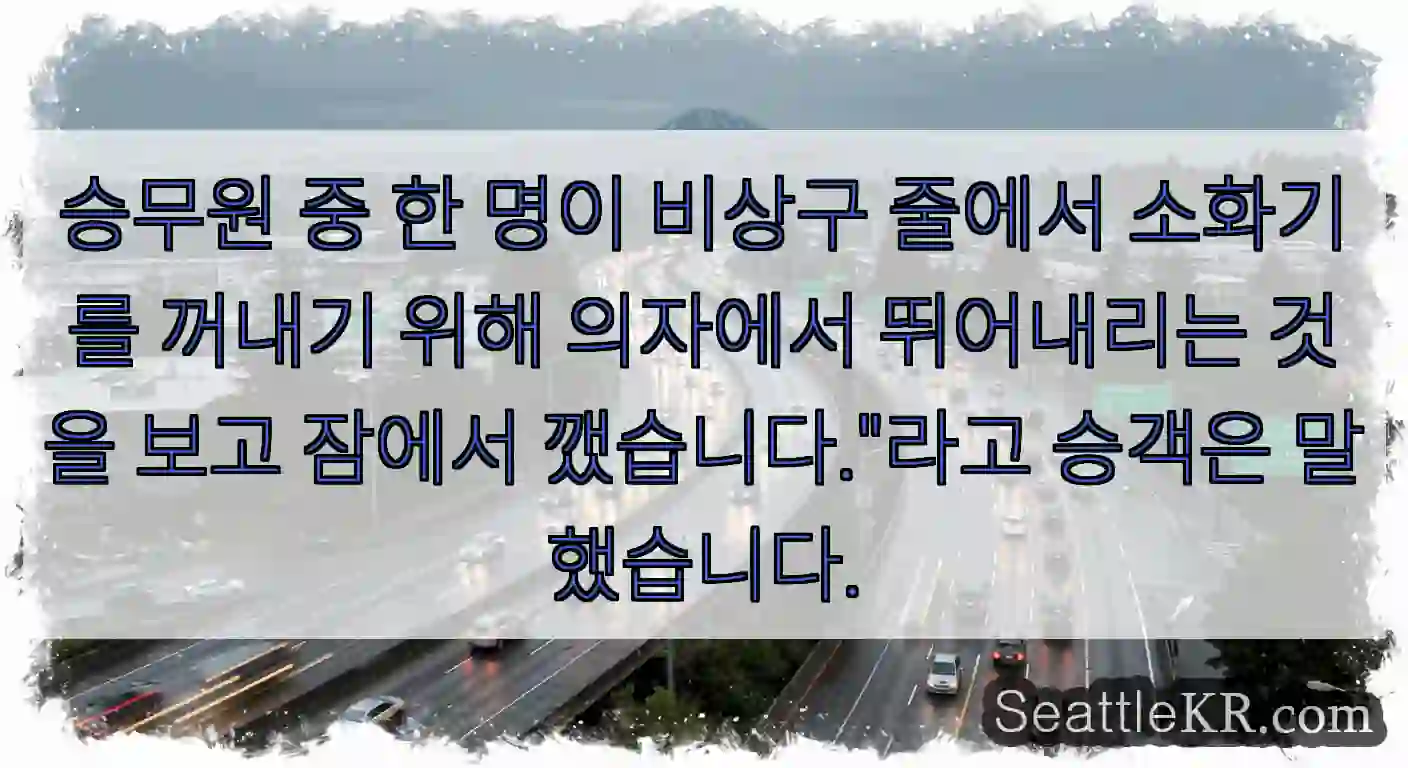 승무원 중 한 명이 비상구 줄에서 소화기를 꺼내기 위해 의자에서 뛰어내리는 것을 보고