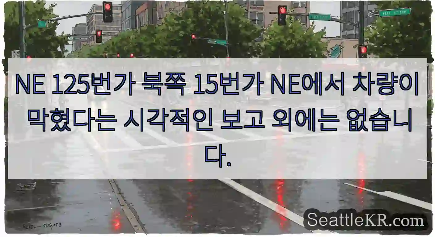 NE 125번가 북쪽 15번가 NE에서 차량이 막혔다는 시각적인 보고 외에는 없습니다.