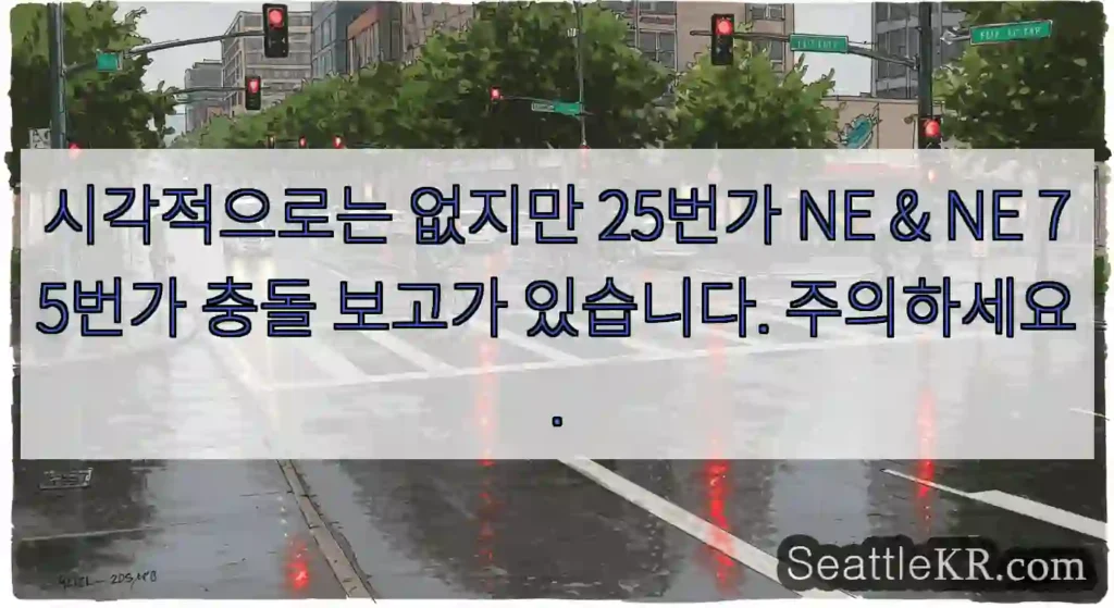 시각적으로는 없지만 25번가 NE & NE 75번가 충돌 보고가 있습니다. 주의하세요.