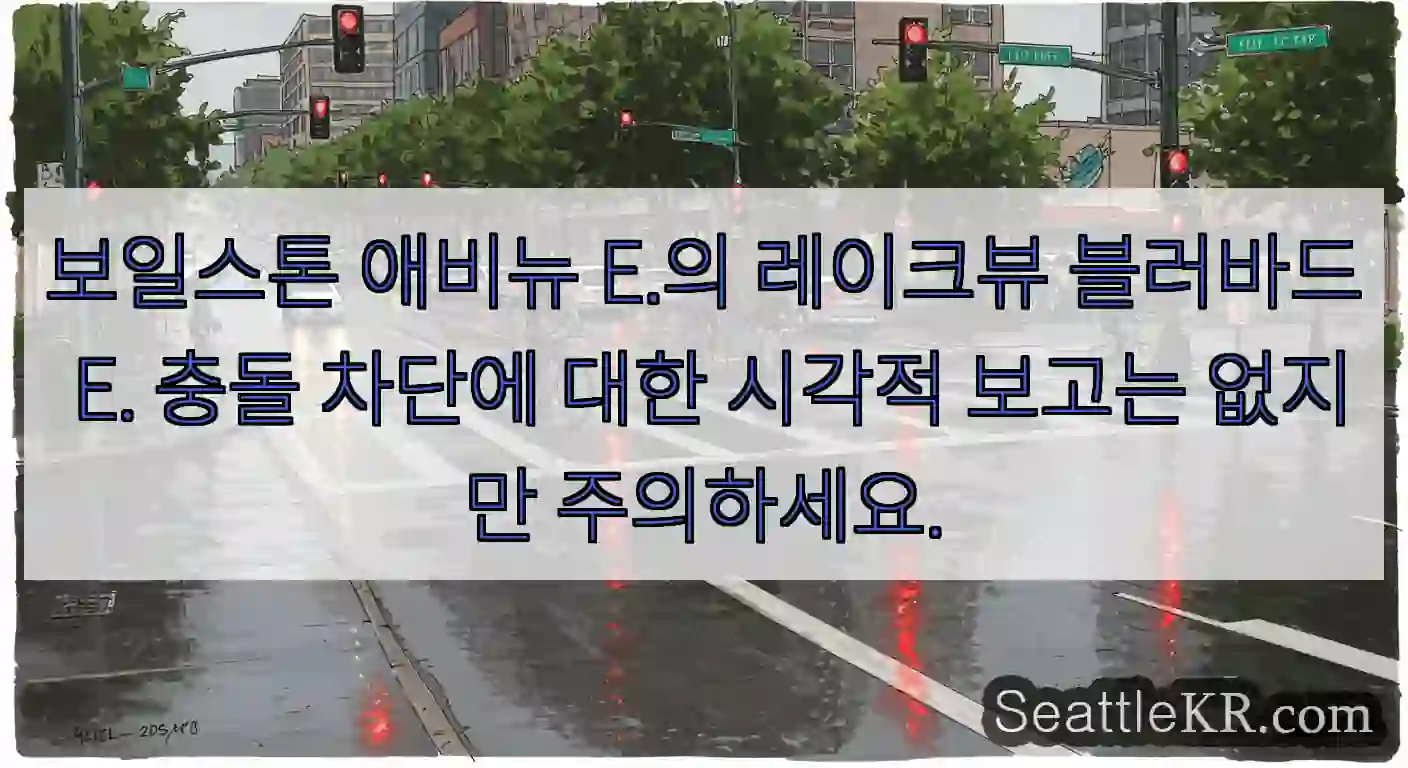 보일스톤 애비뉴 E.의 레이크뷰 블러바드 E. 충돌 차단에 대한 시각적 보고는 없지만