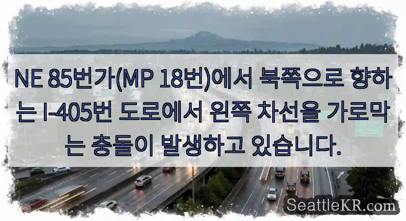 NE 85번가(MP 18번)에서 북쪽으로 향하는 I-405번 도로에서 왼쪽 차선을
