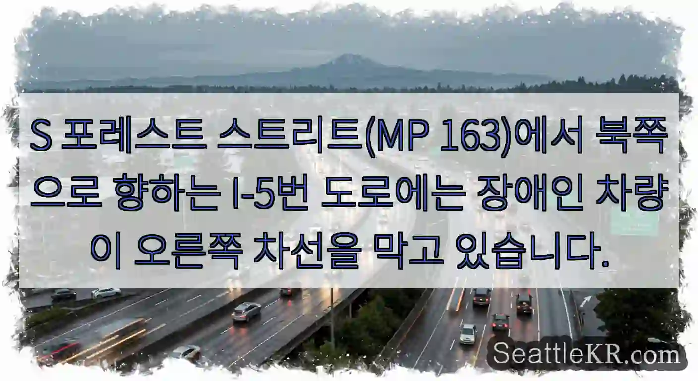 S 포레스트 스트리트(MP 163)에서 북쪽으로 향하는 I-5번 도로에는 장애인 차량이