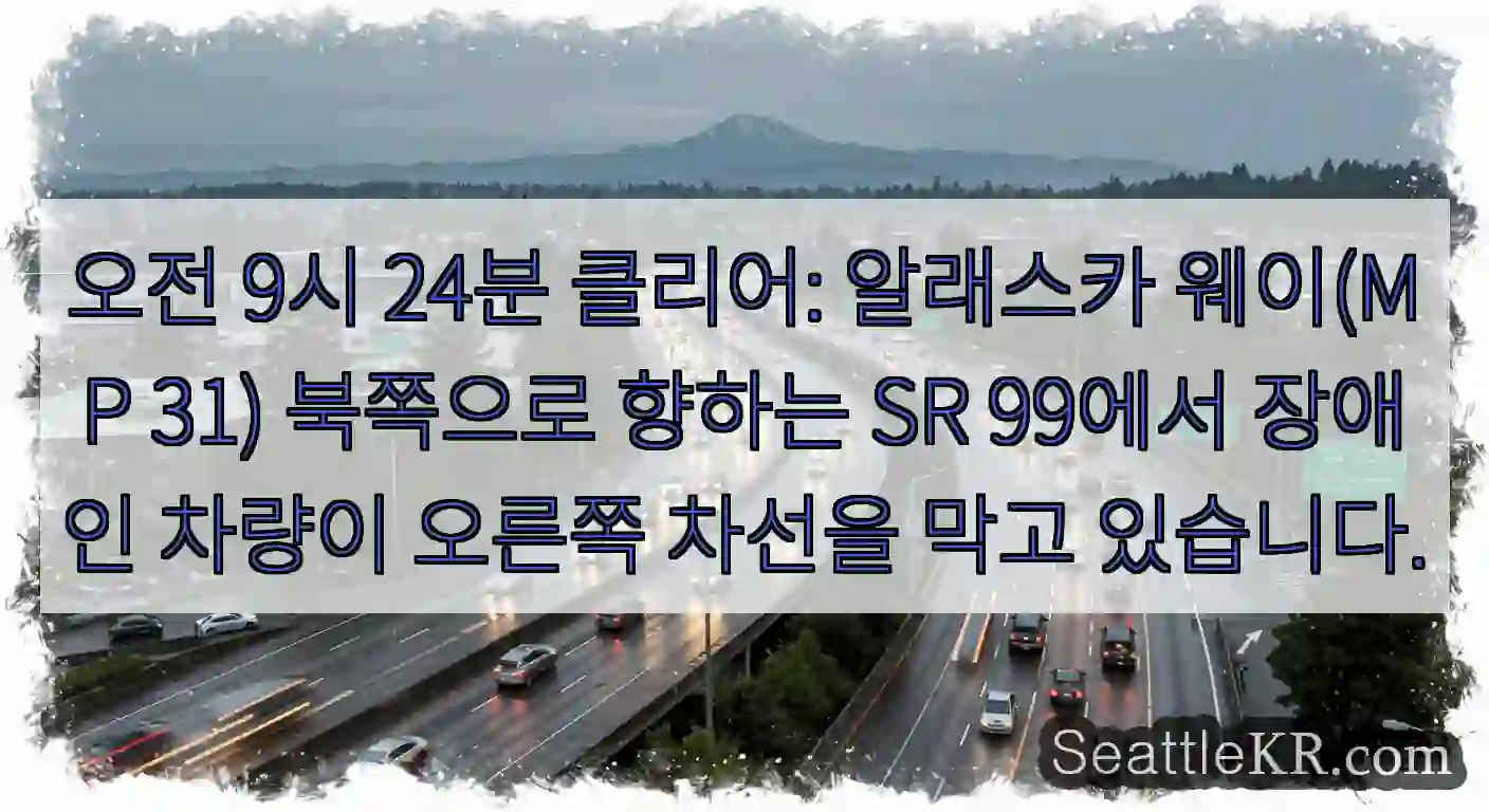 오전 9시 24분 클리어: 알래스카 웨이(MP 31) 북쪽으로 향하는 SR 99에서