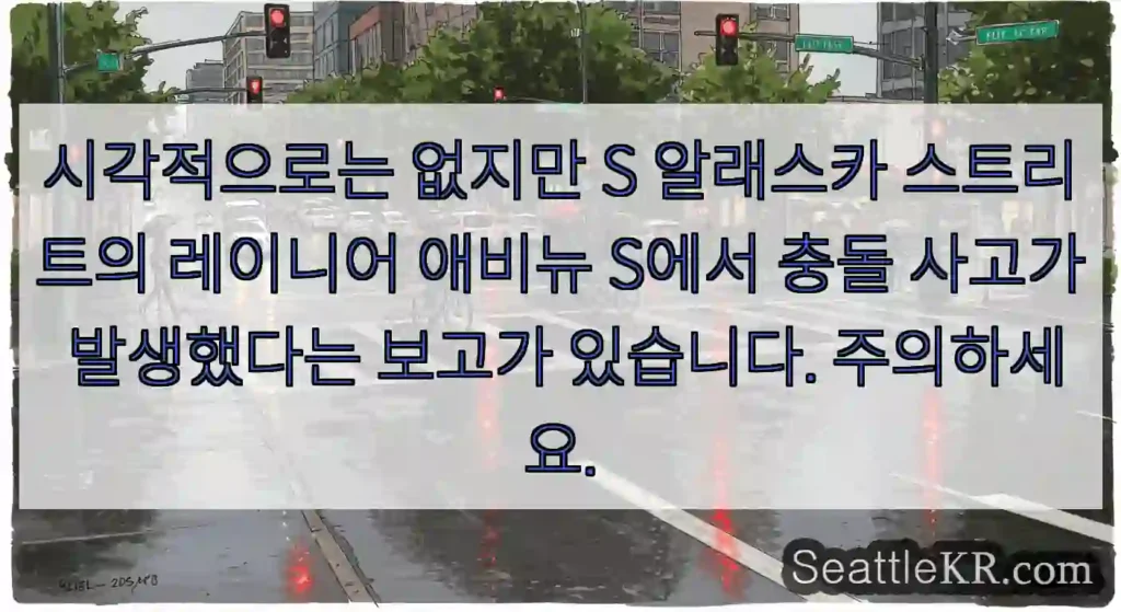 시각적으로는 없지만 S 알래스카 스트리트의 레이니어 애비뉴 S에서 충돌 사고가 발생했다는