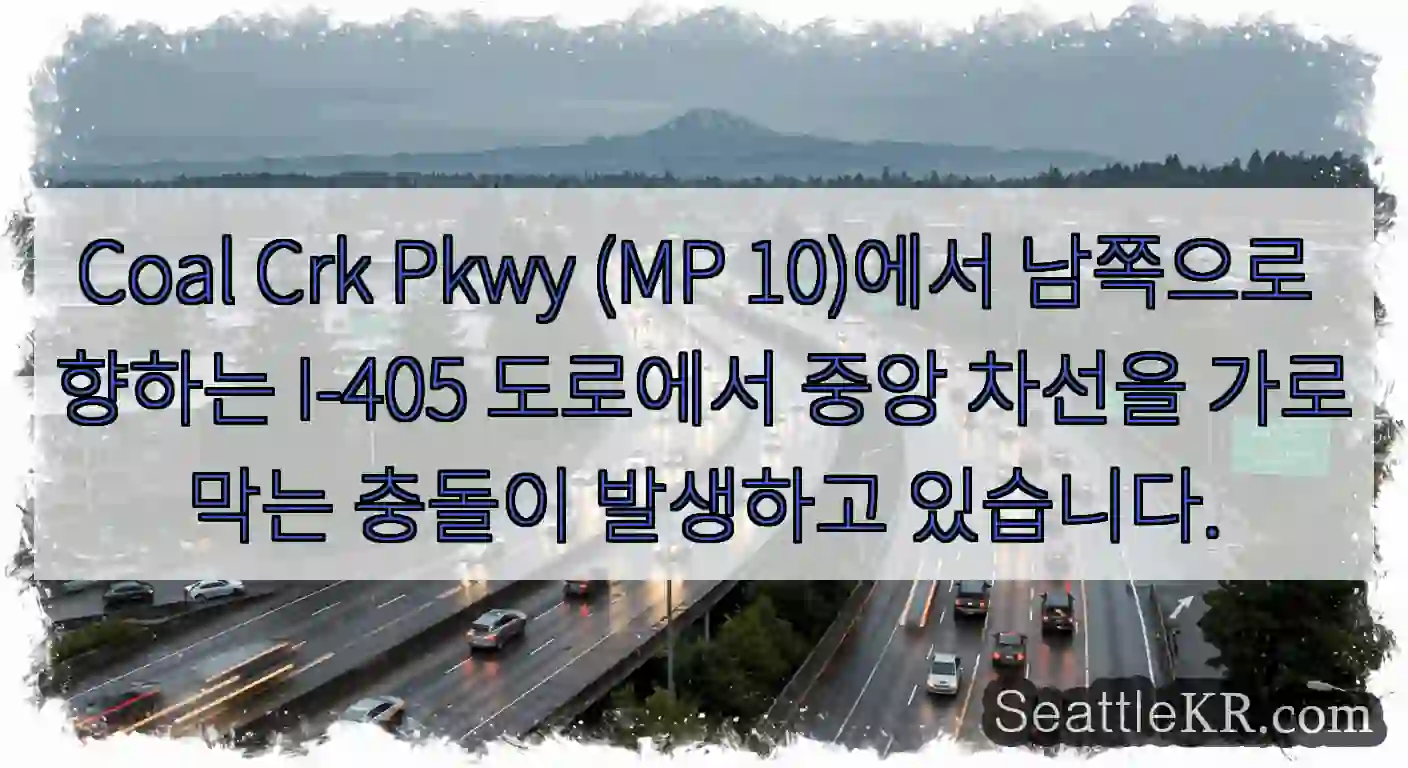 Coal Crk Pkwy (MP 10)에서 남쪽으로 향하는 I-405 도로에서 중앙