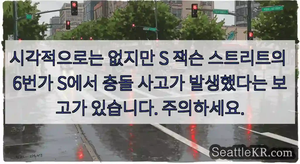 시각적으로는 없지만 S 잭슨 스트리트의 6번가 S에서 충돌 사고가 발생했다는 보고가