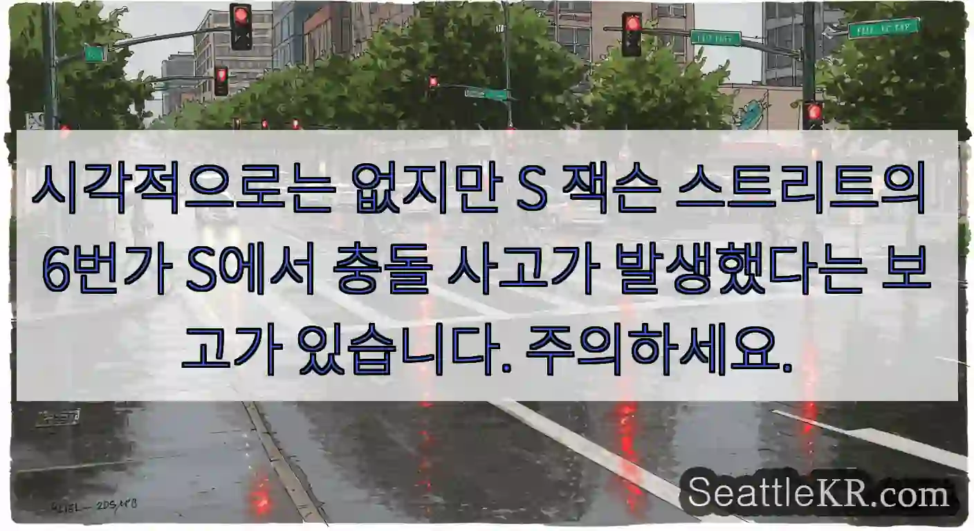 시각적으로는 없지만 S 잭슨 스트리트의 6번가 S에서 충돌 사고가 발생했다는 보고가