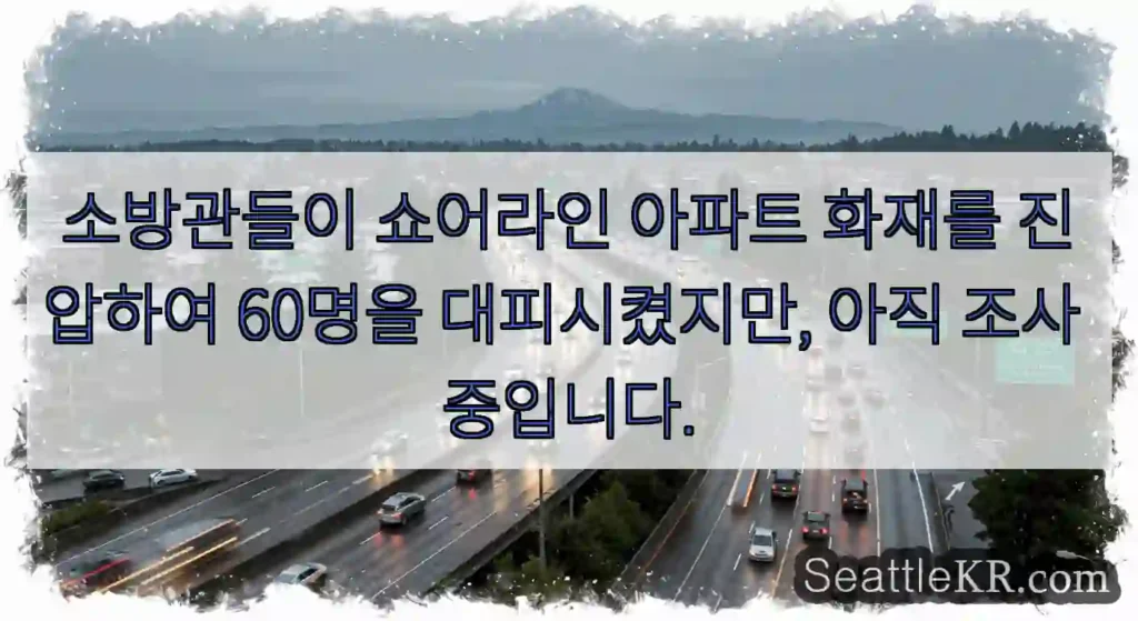 소방관들이 쇼어라인 아파트 화재를 진압하여 60명을 대피시켰지만, 아직 조사 중입니다.