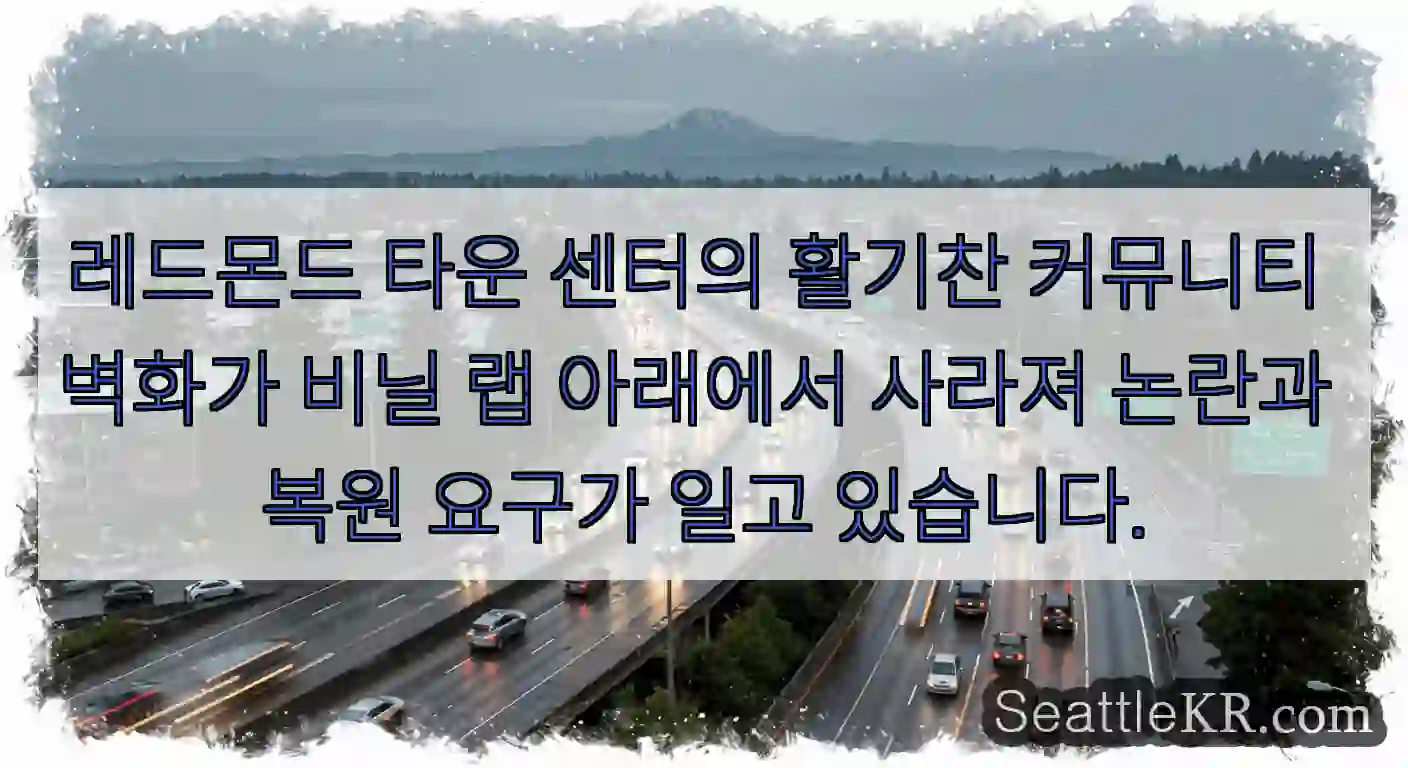 레드몬드 타운 센터의 활기찬 커뮤니티 벽화가 비닐 랩 아래에서 사라져 논란과 복원 요구가