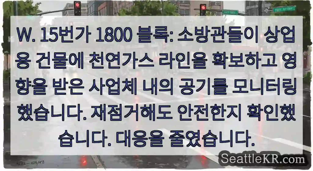 W. 15번가 1800 블록: 소방관들이 상업용 건물에 천연가스 라인을 확보하고 영향을