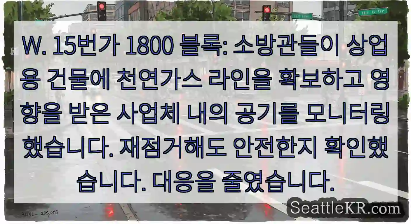 W. 15번가 1800 블록: 소방관들이 상업용 건물에 천연가스 라인을 확보하고 영향을