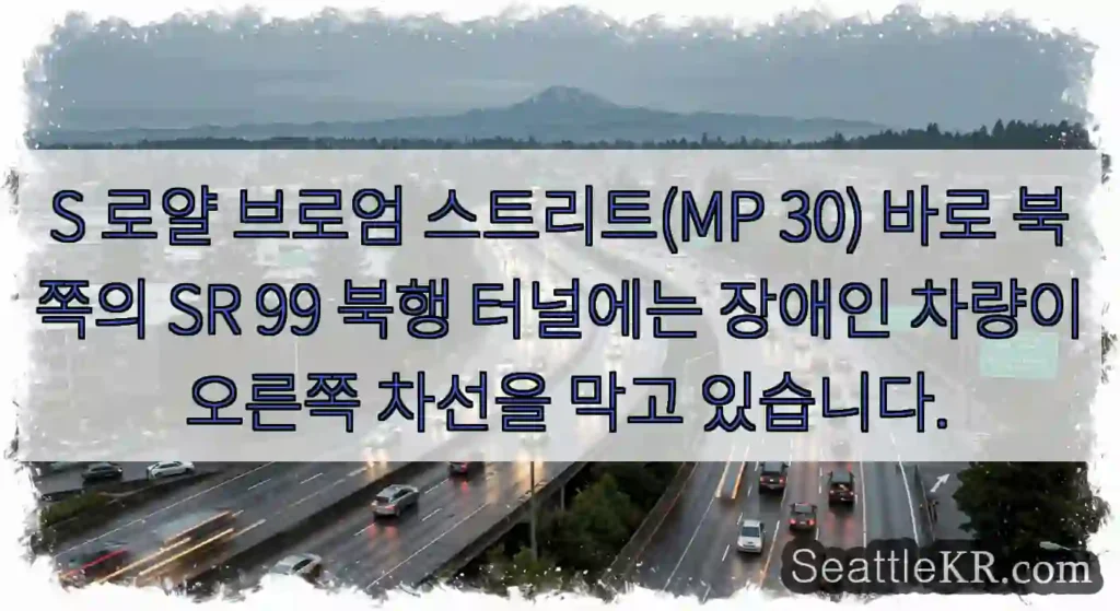 S 로얄 브로엄 스트리트(MP 30) 바로 북쪽의 SR 99 북행 터널에는 장애인 차량이