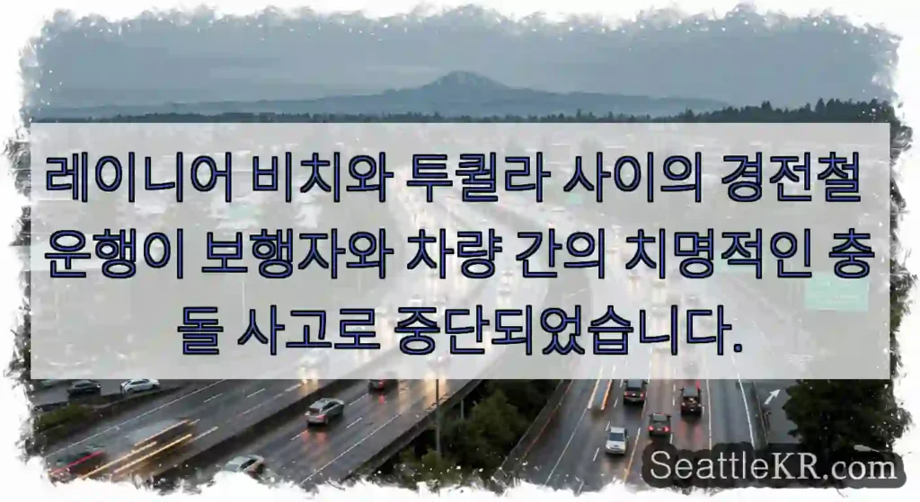 레이니어 비치와 투퀼라 사이의 경전철 운행이 보행자와 차량 간의 치명적인 충돌 사고로