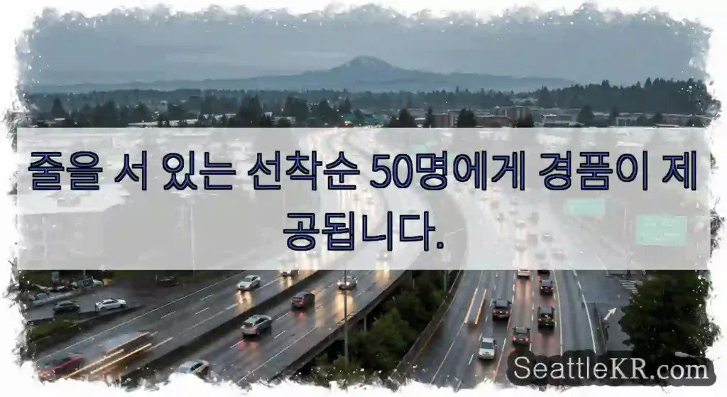 줄을 서 있는 선착순 50명에게 경품이 제공됩니다.