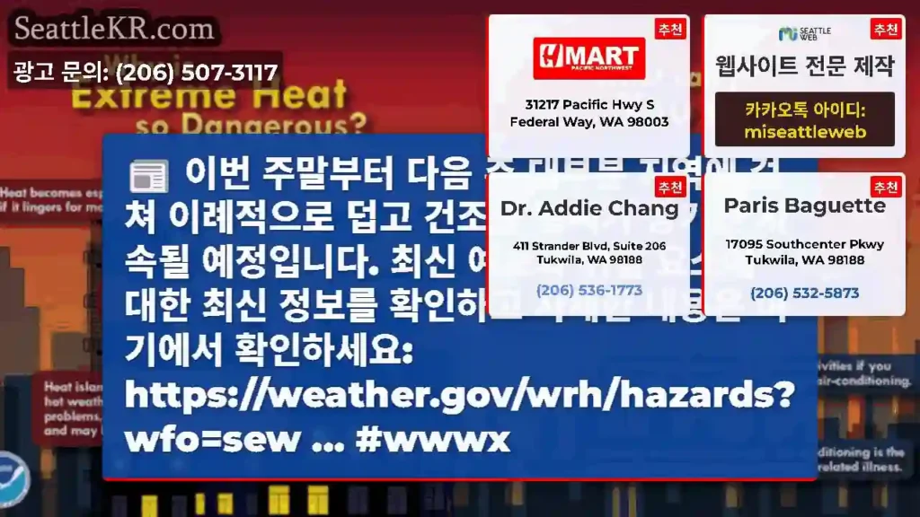이번 주말부터 다음 주 대부분 지역에 걸쳐 이례적으로 덥고 건조한 날씨가 장기간 지속될