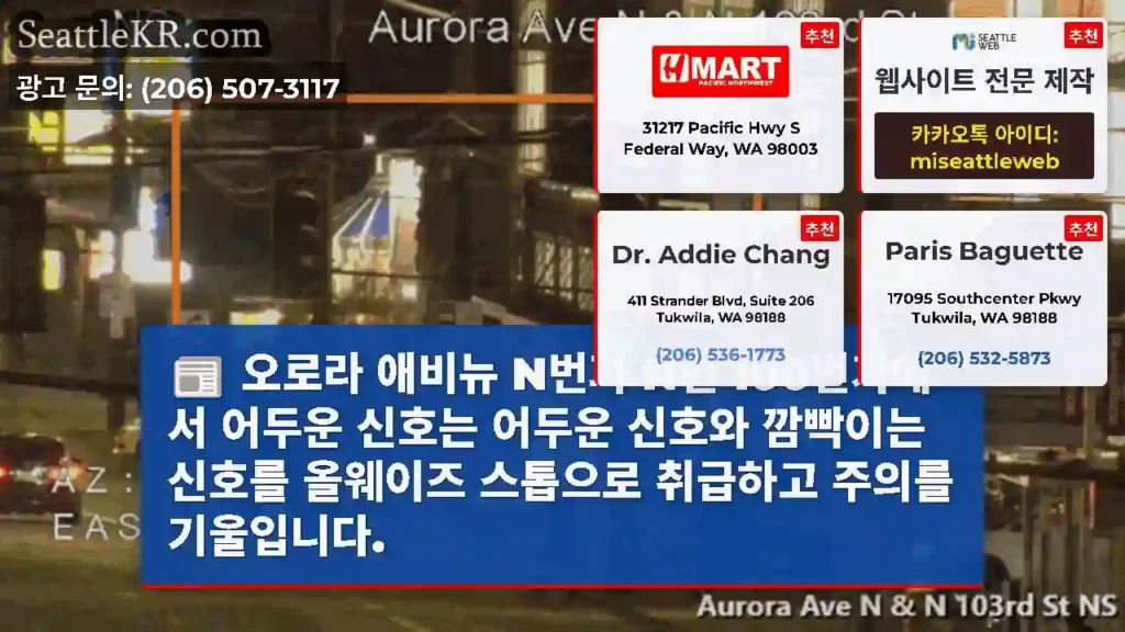 오로라 애비뉴 N번과 N번 100번가에서 어두운 신호는 어두운 신호와 깜빡이는 신호를