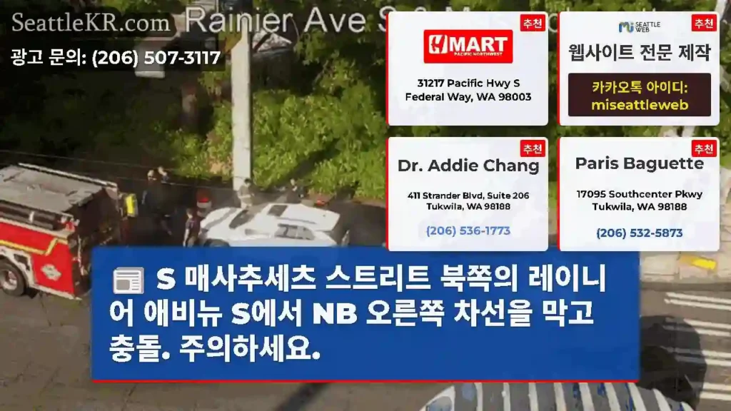 S 매사추세츠 스트리트 북쪽의 레이니어 애비뉴 S에서 NB 오른쪽 차선을 막고 충돌.