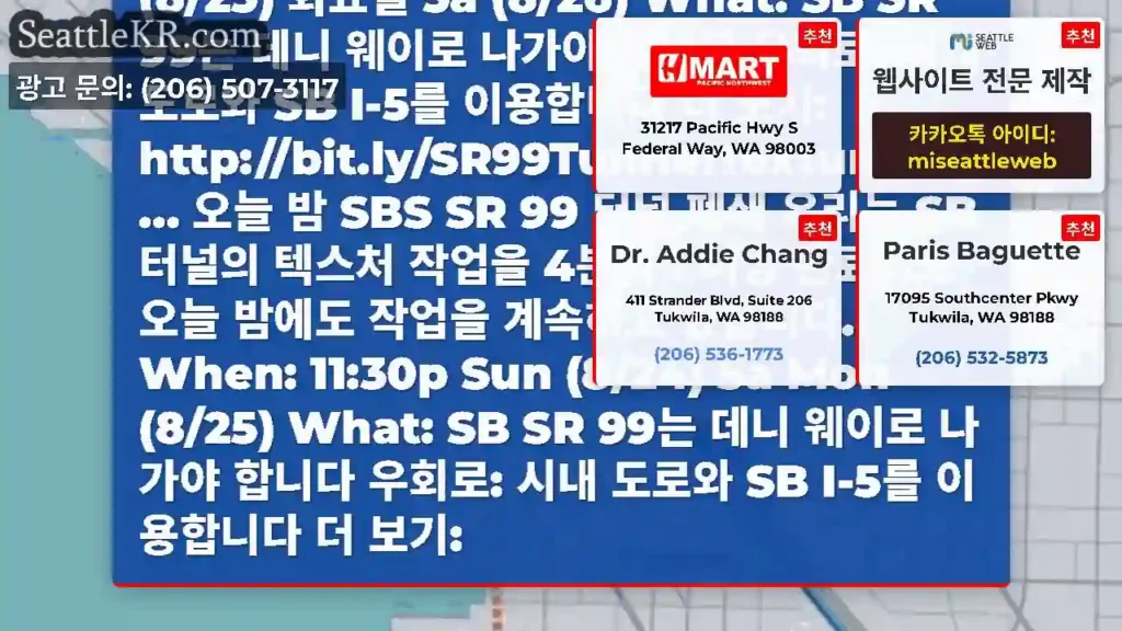 오늘 밤 SB SR 99 터널 폐쇄 SB 터널의 텍스처 작업을 절반 정도 마치고 오늘