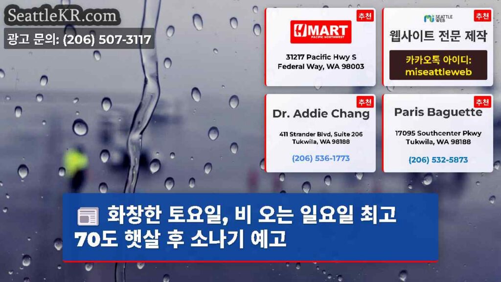 화창한 토요일, 비 오는 일요일 최고 70도 햇살 후 소나기 예고