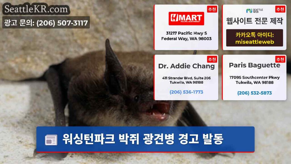 워싱턴파크 박쥐 광견병 경고 발동