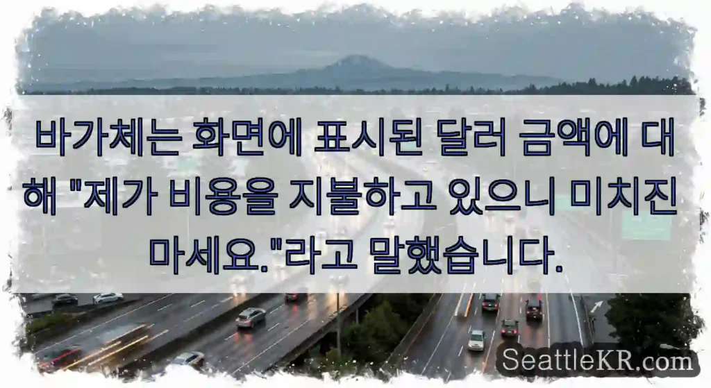 바가체는 화면에 표시된 달러 금액에 대해 "제가 비용을 지불하고 있으니 미치진