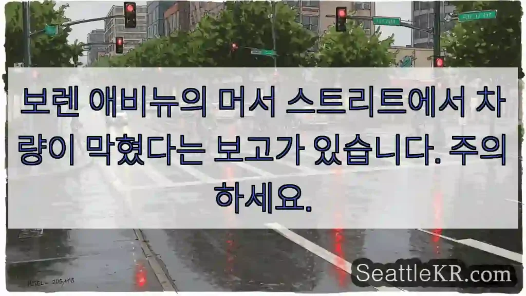 보렌 애비뉴의 머서 스트리트에서 차량이 막혔다는 보고가 있습니다. 주의하세요.