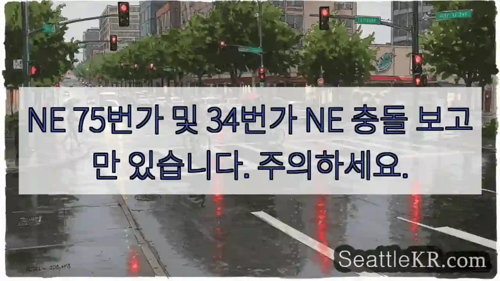 NE 75번가 및 34번가 NE 충돌 보고만 있습니다. 주의하세요.