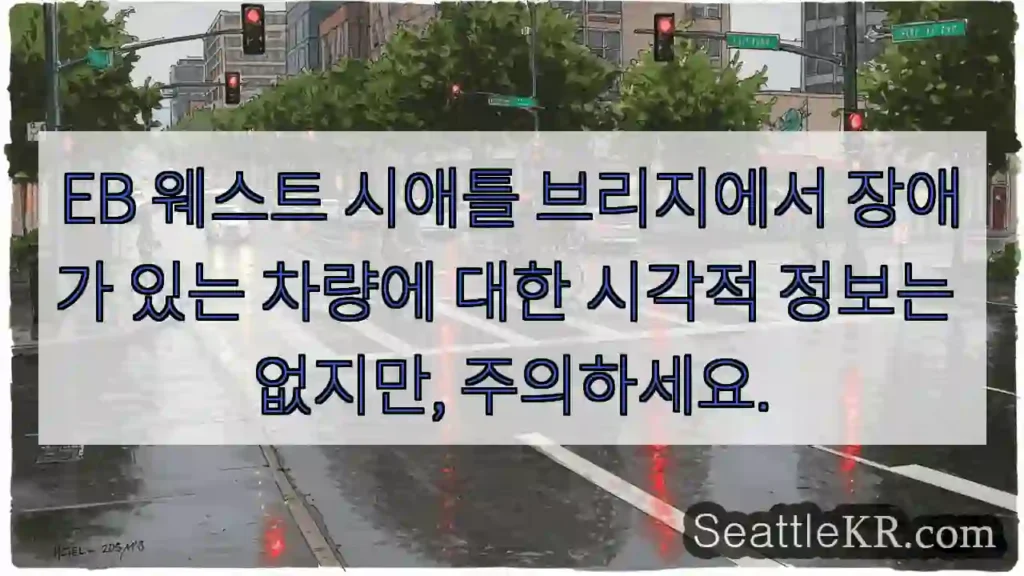 EB 웨스트 시애틀 브리지에서 장애가 있는 차량에 대한 시각적 정보는 없지만, 주의하세요.