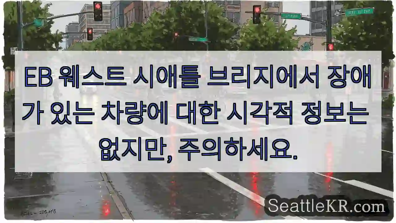 EB 웨스트 시애틀 브리지에서 장애가 있는 차량에 대한 시각적 정보는 없지만, 주의하세요.