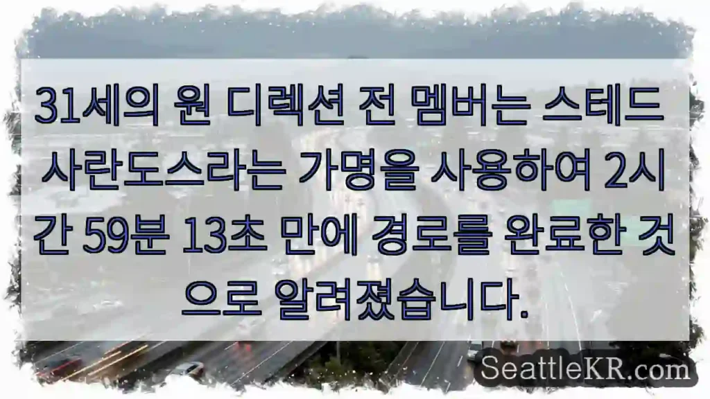 31세의 원 디렉션 전 멤버는 스테드 사란도스라는 가명을 사용하여 2시간 59분 13초