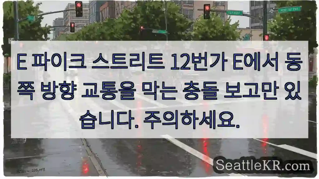 E 파이크 스트리트 12번가 E에서 동쪽 방향 교통을 막는 충돌 보고만 있습니다.