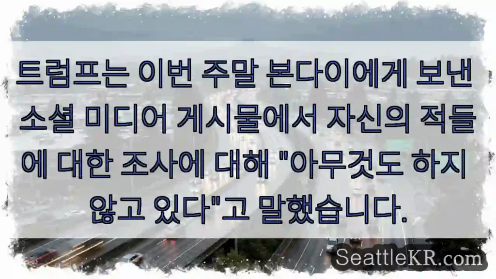 트럼프는 이번 주말 본다이에게 보낸 소셜 미디어 게시물에서 자신의 적들에 대한 조사에