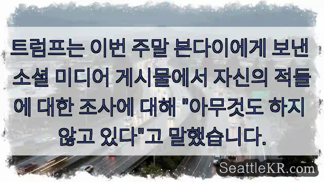트럼프는 이번 주말 본다이에게 보낸 소셜 미디어 게시물에서 자신의 적들에 대한 조사에